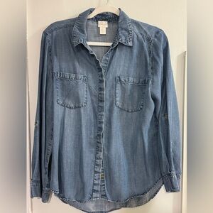 Chico's Light Blue Chambray Button-Up Top